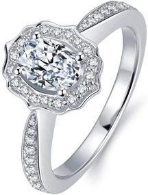 img 2 attached to 💍 HAFEEZ CENTER Rhodium Plated Sterling Silver Vintage Floral Engagement Ring with Oval Cut Simulated Diamond CZ Solitaire (7.5mm x 5.5mm)