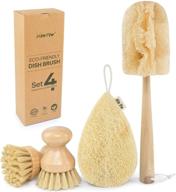 🥥 natural coconut fiber kitchen scrub brush set - ideal for dish, bottle, vegetable, pan and pot cleaning - bamboo handle (pack of 4) logo