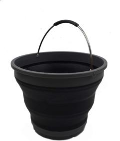 img 4 attached to 🪣 10L/2.6 Gallon Collapsible Plastic Bucket - Foldable Round Tub - Portable Fishing Water Pail - Space Saving Outdoor Water Pot, 31cm Diameter (1, Grey/Black)