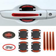 8pcs universal 3d carbon fiber texture 🚪 car door handle bowl protector red reflective strip logo