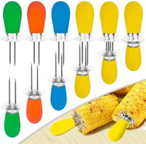 img 4 attached to 🌽 AQRINGO 12 Pcs/6 Pairs Stainless Steel Corn Holders - Corn on The Cob Skewers for BBQ - Twin Prong Sweetcorn Holders with Interlocking Design - Corn Skewers Forks for Home Cooking BBQ - 4 Colors Available