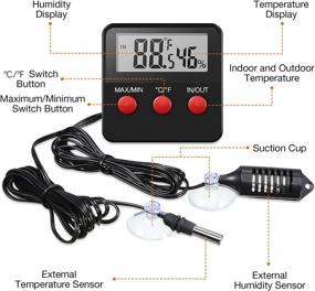 img 2 attached to Weewooday 2-Piece Digital Reptile Thermometer Hygrometer with Probes: Accurate Terrarium Humidity & Temperature Gauge for Reptile Pet Keeping