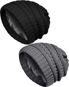 img 4 attached to Geyoga Beanies Knitted Slouchy Black Gray Sports & Fitness and Running