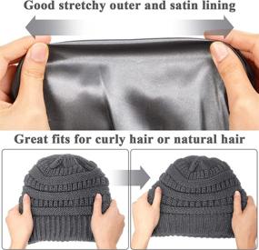 img 1 attached to Geyoga Beanies Knitted Slouchy Black Gray Sports & Fitness and Running