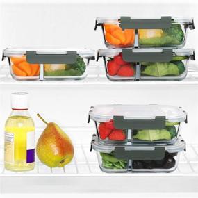 img 1 attached to 🍱 5-Pack, 29 Oz Glass Meal Prep Containers with 2 Compartments: Upgraded Snap Locking Lids, BPA-Free, Microwave, Oven, Freezer, Dishwasher Safe