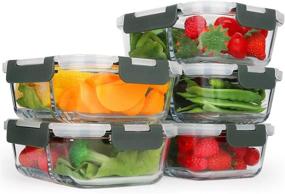 img 3 attached to 🍱 5-Pack, 29 Oz Glass Meal Prep Containers with 2 Compartments: Upgraded Snap Locking Lids, BPA-Free, Microwave, Oven, Freezer, Dishwasher Safe