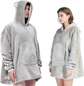img 4 attached to 🐻 Cozy Animal-insipired Hoodie Blanket: Oversized Sweatshirt Wrap for Men and Women