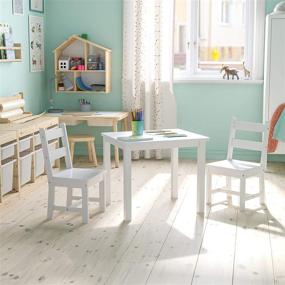 img 4 attached to Flash Furniture Kids Solid Hardwood Table and Chair Set - Versatile 3 Piece Set for Playroom, Bedroom, and Kitchen - Stunning White Design