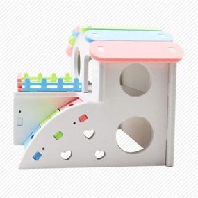 img 1 attached to 🏠 MUMAX Wooden Hamster House: Rainbow-Colored Compound Villa Design with Exercise Bridge - Fun Living Hut Nest Toy for Dwarf Hamsters and Mice