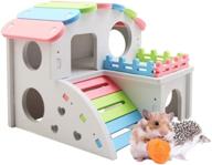 🏠 mumax wooden hamster house: rainbow-colored compound villa design with exercise bridge - fun living hut nest toy for dwarf hamsters and mice логотип