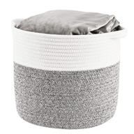 🧺 hitslam woven laundry basket storage bin: stylish 15"x15"x14" decorative rope basket with handle - ideal blanket & toy organizer for room organization, white & gray-large logo