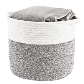 img 4 attached to 🧺 HITSLAM Woven Laundry Basket Storage Bin: Stylish 15"x15"x14" Decorative Rope Basket with Handle - Ideal Blanket & Toy Organizer for Room Organization, White & Gray-Large