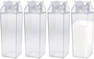 🥛 yarlung 4-pack plastic milk box, 17 oz clear portable milk carton water bottle square juice bottle for outdoor sports, travel, camping - bpa free eco-friendly material логотип