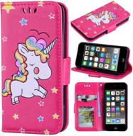 🦄 ranyi ipod touch 7 case - cute 3d glitter bling unicorn embossed [flip magnetic wallet] pu leather folio wallet case for ipod touch 5 6 7th generation (hot pink) logo