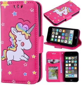 img 4 attached to 🦄 Ranyi iPod Touch 7 Case - Cute 3D Glitter Bling Unicorn Embossed [Flip Magnetic Wallet] PU Leather Folio Wallet Case for iPod Touch 5 6 7th Generation (Hot Pink)