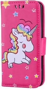 img 3 attached to 🦄 Ranyi iPod Touch 7 Case - Cute 3D Glitter Bling Unicorn Embossed [Flip Magnetic Wallet] PU Leather Folio Wallet Case for iPod Touch 5 6 7th Generation (Hot Pink)