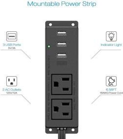 img 3 attached to 🔌 Черная настенная полоска сетевых розеток с USB 3A, монтажная полоска с 2 сетевыми розетками и 3 портами USB, полоска сетевых розеток для монтажа под столом с кабелем длиной 6,56 фута - улучшенный SEO