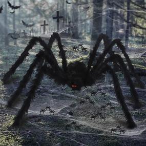 img 4 attached to 🕷️ HOOJO 60-Inch Giant Halloween Spiders with 12ft Spider Web | Includes 40g Cobweb and 20 Small Spiders | Outdoor & Indoor Halloween Decor, Haunted House, Costumes Party, Halloween Yard Décor