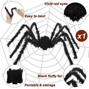 img 2 attached to 🕷️ HOOJO 60-Inch Giant Halloween Spiders with 12ft Spider Web | Includes 40g Cobweb and 20 Small Spiders | Outdoor & Indoor Halloween Decor, Haunted House, Costumes Party, Halloween Yard Décor