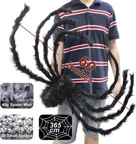 img 3 attached to 🕷️ HOOJO 60-Inch Giant Halloween Spiders with 12ft Spider Web | Includes 40g Cobweb and 20 Small Spiders | Outdoor & Indoor Halloween Decor, Haunted House, Costumes Party, Halloween Yard Décor