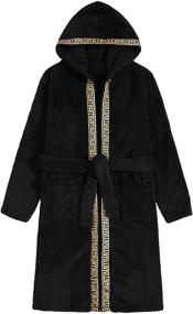 img 4 attached to Hooded Fleece Bathrobe Sleepwear for Men - Romwe Clothing