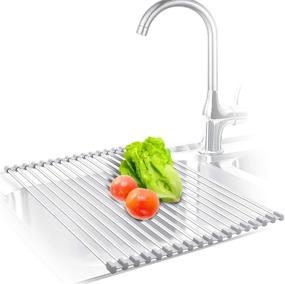 img 4 attached to 🍽️ KIBEE Stainless Steel Roll Up Dish Drying Rack - Over The Sink Drainer Gadget Tool for Multiple Kitchen Tasks (Large, Gray)