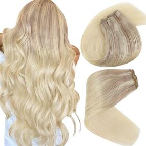 img 4 attached to 🌞 Sunny Ombre Hair Extensions - Blonde Human Hair Weft Sew In Bundle, Remy Human Hair, Ash Blonde Ombre with Platinum Blonde Highlights, 20inch, 100g/pack