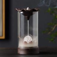 🏡 enhance your home with style 2 backflow incense holder - handmade ceramic burner with led lights and windproof acrylic hood for aromatherapy and decor logo