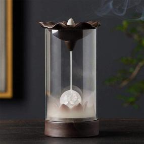 img 4 attached to 🏡 Enhance Your Home with Style 2 Backflow Incense Holder - Handmade Ceramic Burner with LED Lights and Windproof Acrylic Hood for Aromatherapy and Decor