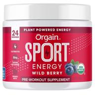 усилите свои тренировки с порошком orgain wild berry sport energy pre-workout - наполненный зеленым кофе, органическими свёклой, имбирем и кордицепсом - без глютена, не гмо, веганский, без молока и сои - 0,53 фунта логотип