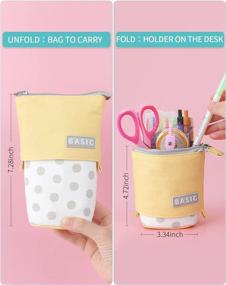 img 3 attached to 📏 Cute Pop Up Pencil Case, Honizer Telescopic Desk Pen Holder, Standing Kawaii Pencil Pouch for Girls, Boys, Kids, Students at School or Office (Includes 5 Highlighters) - Yellow