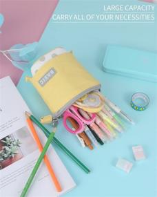 img 2 attached to 📏 Cute Pop Up Pencil Case, Honizer Telescopic Desk Pen Holder, Standing Kawaii Pencil Pouch for Girls, Boys, Kids, Students at School or Office (Includes 5 Highlighters) - Yellow