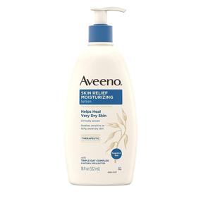 img 4 attached to Aveeno Skin Relief Fragrance-Free Moisturizing Lotion for Sensitive Skin - Natural Shea Butter & Triple Oat Complex - Unscented Therapeutic Body Lotion for Itchy, Extra-Dry Skin - 18 fl. oz