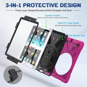 img 2 attached to 🌹 Rose Red Three Layer Full Body Protective Kids Case with Rotatable Kickstand / Hand Strap and Shoulder Strap for iPad 2/3/4 - Compatible with BRAECNstock iPad 2 Case iPad 3 Case iPad 4 Case 9.7 Inch