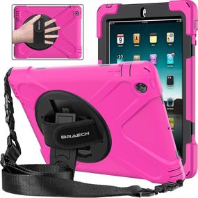 img 4 attached to 🌹 Rose Red Three Layer Full Body Protective Kids Case with Rotatable Kickstand / Hand Strap and Shoulder Strap for iPad 2/3/4 - Compatible with BRAECNstock iPad 2 Case iPad 3 Case iPad 4 Case 9.7 Inch