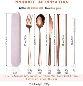 img 2 attached to AARAINBOW 6-Piece Stainless Steel Flatware Set with Portable Reusable Cutlery for Travel Including Chopsticks, Knife, Fork, Spoon, Straws, Cleaning Brush - Dishwasher Safe (Rose Gold)
