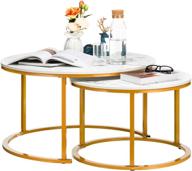 🌼 hollyhome modern round nesting side table set of 2 with metal frame, wood coffee and snack end table, accent tea table for living room, (d) 31.5" x(h) 17.72", (d) 23.62" x(h) 15.75", golden logo