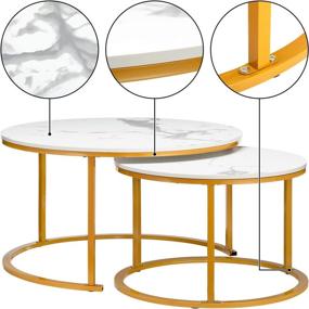 img 2 attached to 🌼 HollyHOME Modern Round Nesting Side Table Set of 2 with Metal Frame, Wood Coffee and Snack End Table, Accent Tea Table for Living Room, (D) 31.5" x(H) 17.72", (D) 23.62" x(H) 15.75", Golden