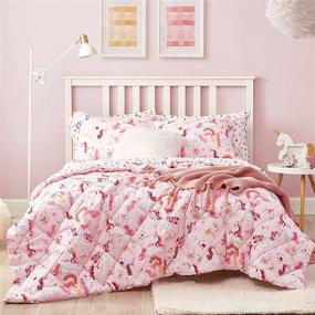 img 4 attached to Umchord Unicorn Kids Bedding Set for Girls, Twin Size 5-Piece Bed in a Bag, Super Soft Lightweight Microfiber Comforter Set with Sheets, Durable Children's Bed Set