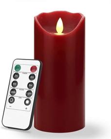 img 4 attached to Flameless LED Candles - 7-Inch Burgundy Color - Real Wax, Flickering Motion - Remote Control, 24-Hour Timer - Battery Operated (2 AA)