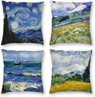 🖼️ hostecco vincent van gogh pillow cases set of 4 - abstract art design cushion covers with famous painting prints - square decorative pillow covers for art enthusiasts - 18 x 18 inches logo