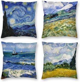 img 4 attached to 🖼️ HOSTECCO Vincent Van Gogh Pillow Cases Set of 4 - Abstract Art Design Cushion Covers with Famous Painting Prints - Square Decorative Pillow Covers for Art Enthusiasts - 18 x 18 Inches