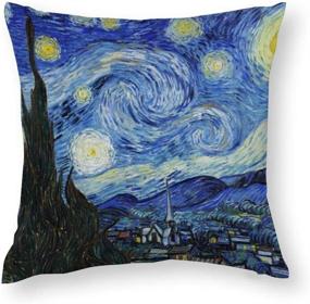 img 3 attached to 🖼️ HOSTECCO Vincent Van Gogh Pillow Cases Set of 4 - Abstract Art Design Cushion Covers with Famous Painting Prints - Square Decorative Pillow Covers for Art Enthusiasts - 18 x 18 Inches