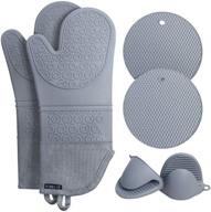 🧤 rorecay heat-resistant silicone oven mitts and pot holders sets: extra long mittens with mini gloves and hot pads for kitchen baking cooking, quilted liner, gray, pack of 6 logo