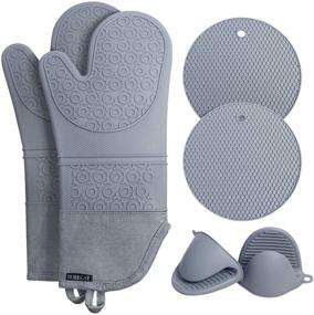 img 4 attached to 🧤 Rorecay Heat-Resistant Silicone Oven Mitts and Pot Holders Sets: Extra Long Mittens with Mini Gloves and Hot Pads for Kitchen Baking Cooking, Quilted Liner, Gray, Pack of 6