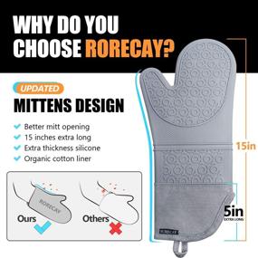 img 3 attached to 🧤 Rorecay Heat-Resistant Silicone Oven Mitts and Pot Holders Sets: Extra Long Mittens with Mini Gloves and Hot Pads for Kitchen Baking Cooking, Quilted Liner, Gray, Pack of 6