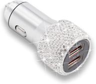 🚗 bling двойной автомобильный зарядное устройство usb: быстрая зарядка с адаптером quick charge 3.0 | кристальные украшения для автомобиля для iphone samsung galaxy s10/s9/s8/s7/s7 edge/s6/edge+ nexus 6p/5x, lg, nexus - милый автоаксессуар (белый) логотип