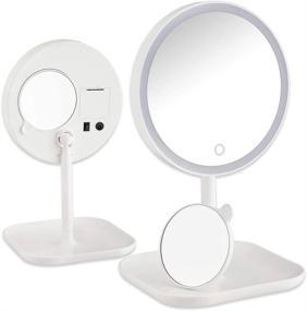 img 4 attached to 💄 Cutygirl 8 Inch LED Lighted Makeup Mirror with Touch Sensor Dimming, 360° Rotation and Dual Power - Vanity Mirror with Lights, Stand and Detachable Portable 5X Magnifying Mirror