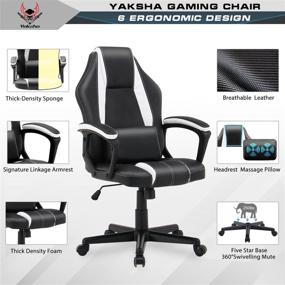 img 3 attached to 🎮 White Yaksha Gamer Chair: Ergonomic Computer Gaming Chair with Hearest, Massage Lumbar Pillow Support - Perfect Gaming Chairs for Teens and Adults