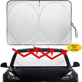 img 4 attached to Автомобильный защитный экран Auto Rover для лобового стекла для Tesla Model 3/Y - индивидуально подходящий солнцезащитный чехол, аксессуары Tesla (модели 2018-2021)